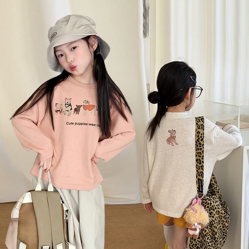 【KID】パピーイラストバックプリント長袖Tシャツ