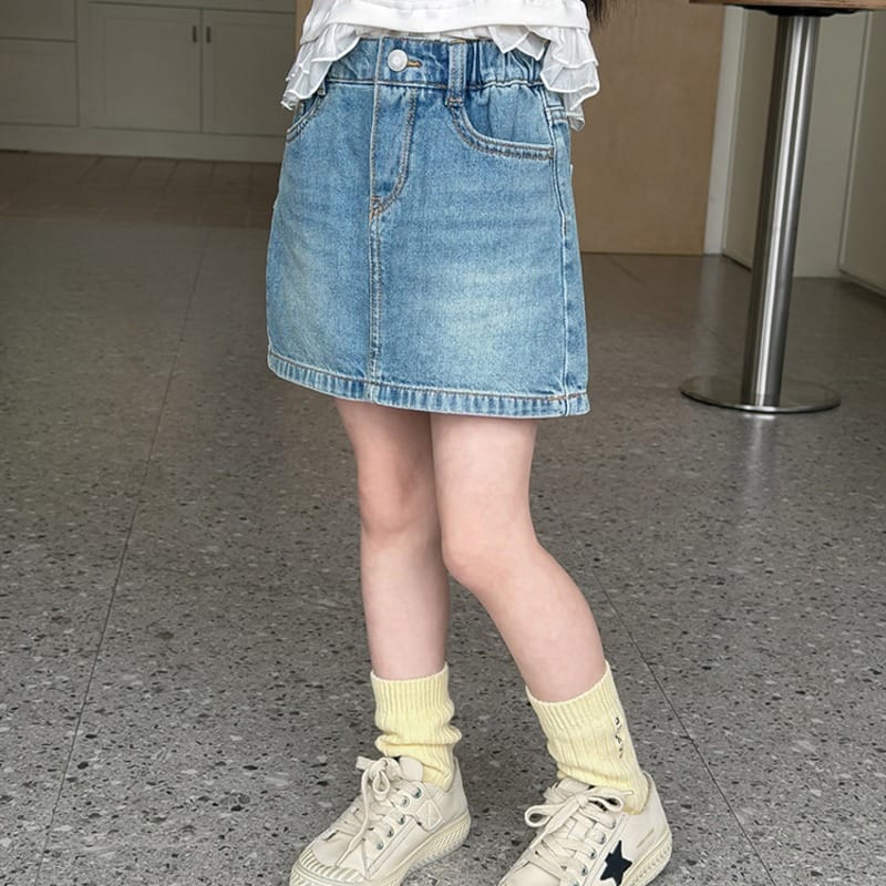 【KID】シンプルウォッシュデニムミニスカート