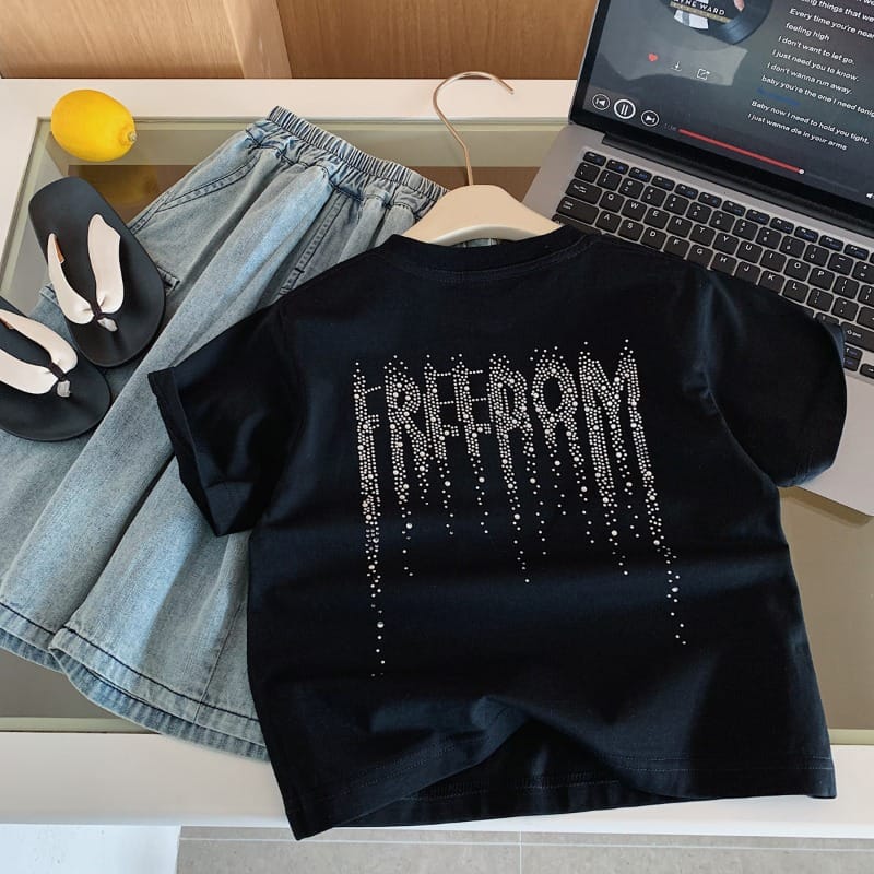 【KID】ラインストーンFREEDOMロゴ半袖Tシャツ
