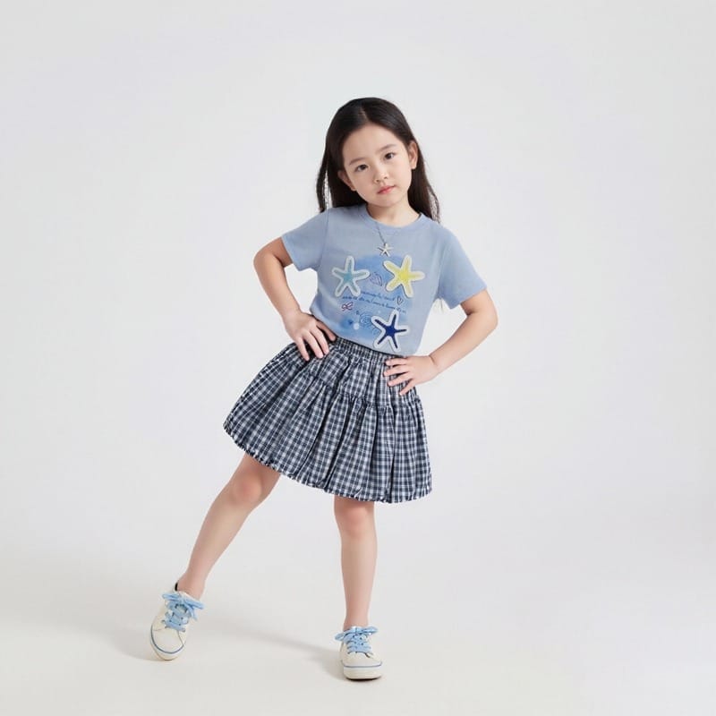【セット】ヒトデモチーフ半袖Tシャツチェックスカートセットアップ
