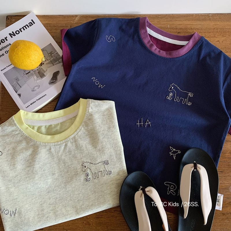【KID】ホース刺繍パンチデザイン配色半袖Tシャツ