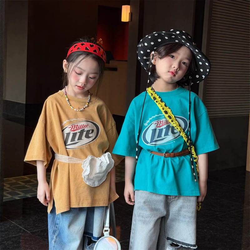 【KID】英字ロゴヴィンテージ風コットン半袖Tシャツ