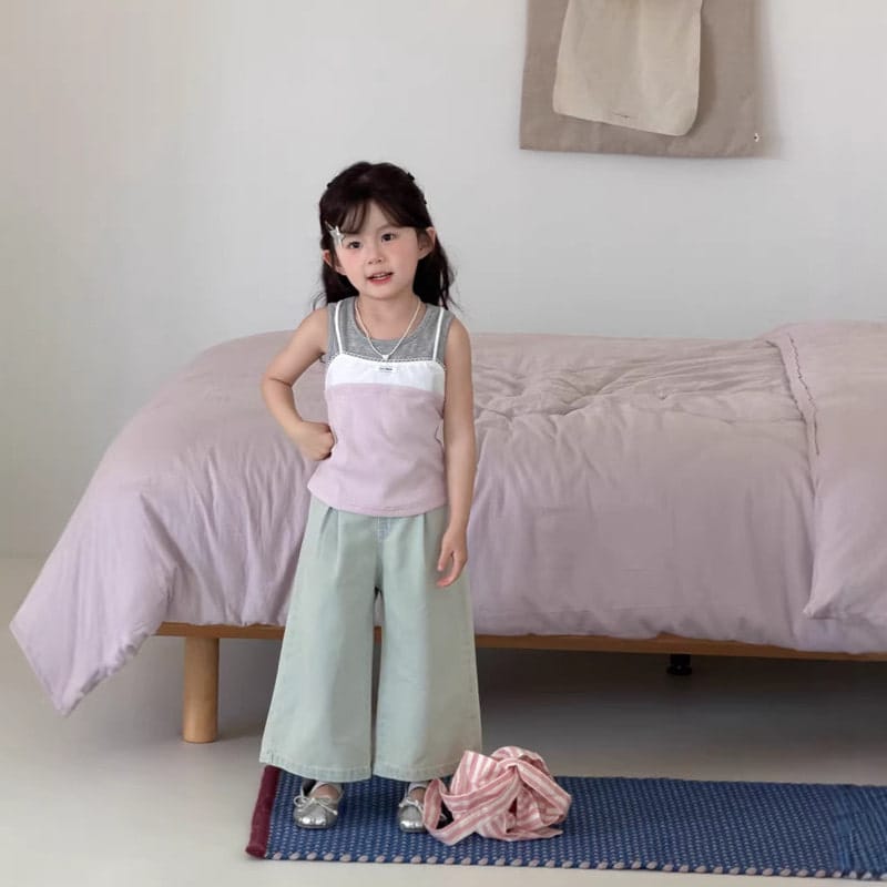 配色ノースリーブTシャツニットベストセット