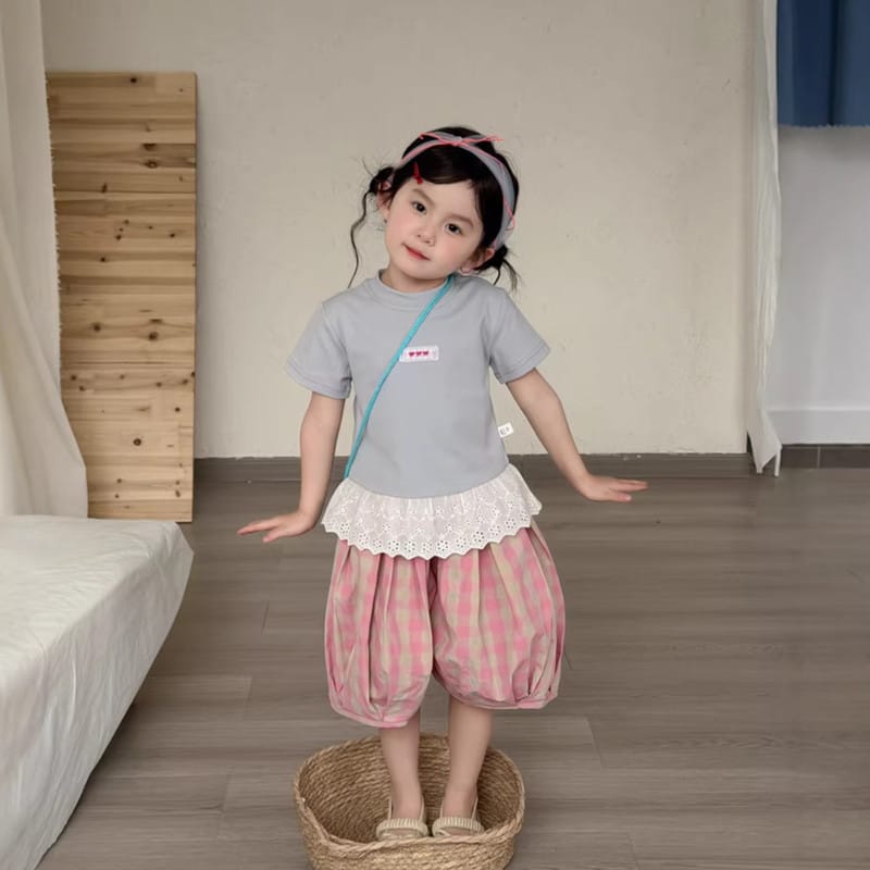 【KID】ハートリボン裾レースフリル半袖Tシャツ