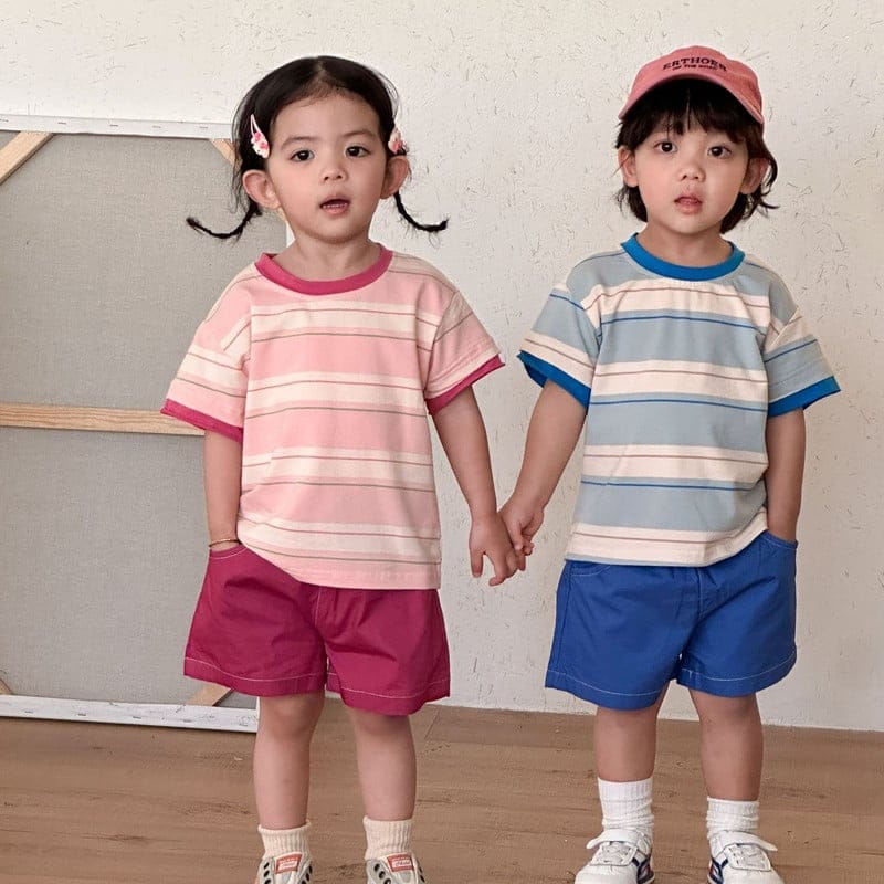 【セット】ストライプ半袖Tシャツハーフパンツセットアップ