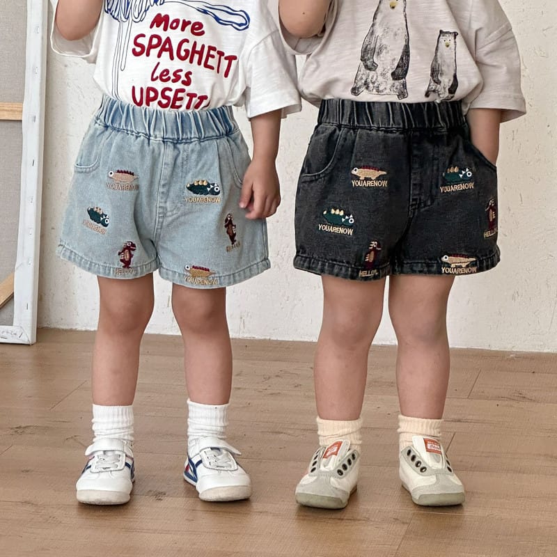 【KID】恐竜刺繍デニムハーフパンツ