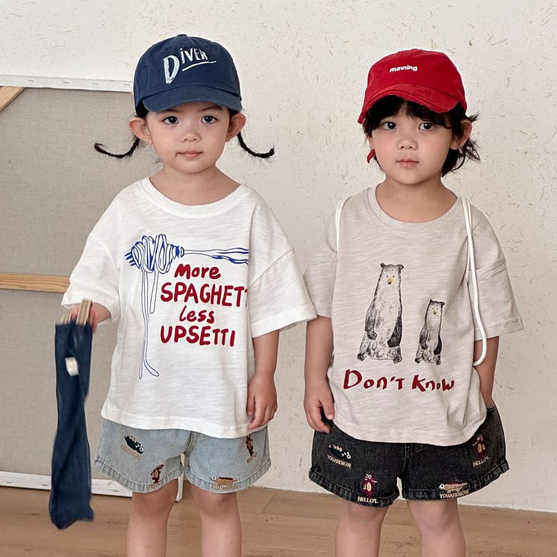 【KID】スパゲッティくまプリントドロップショルダー半袖Tシャツ