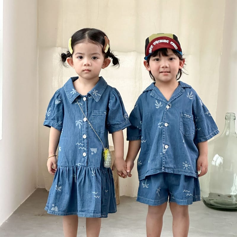 【兄妹服】オーシャンデニムセットアップ／ワンピース