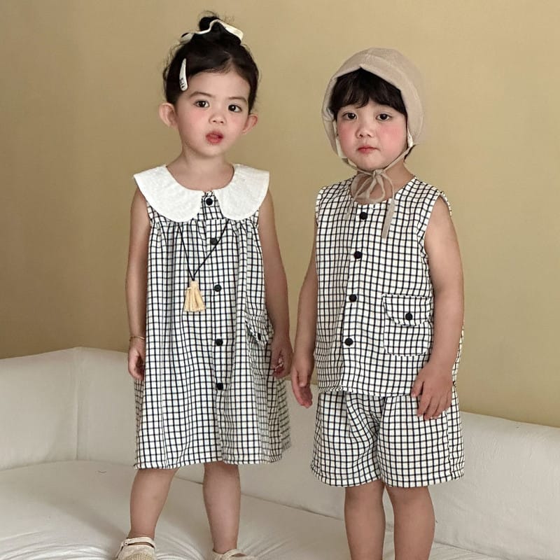 【姉妹服】ウィンドウチェックワンピース／上下セットアップ