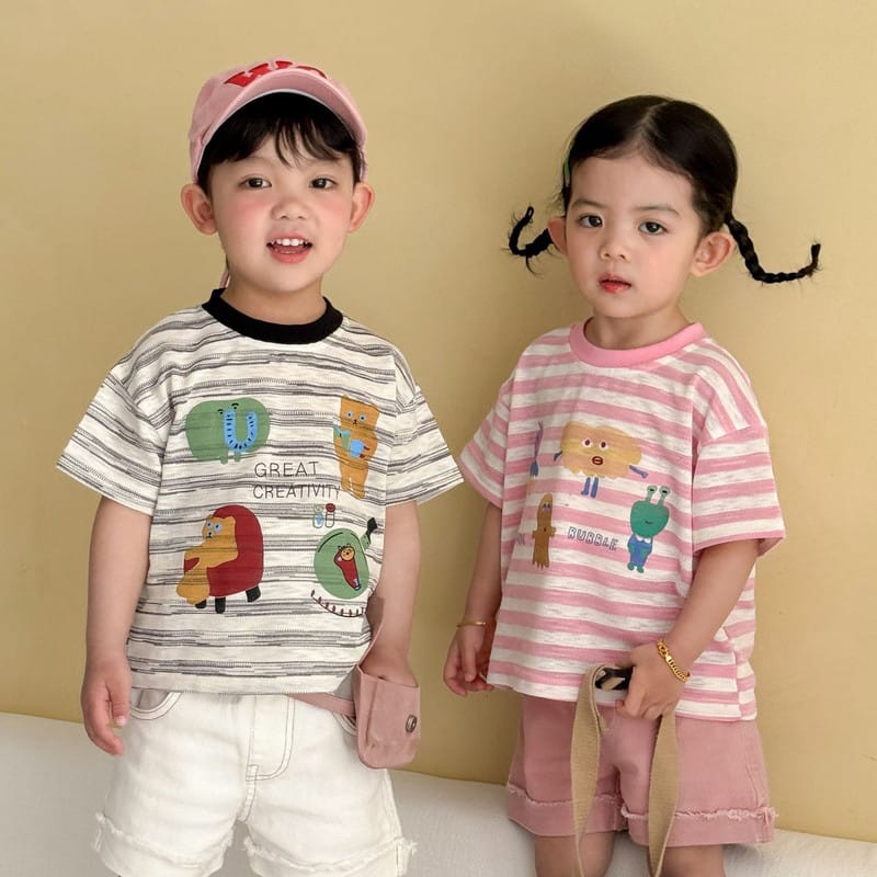 【KID】ソファくまプリントストライプ半袖Tシャツ