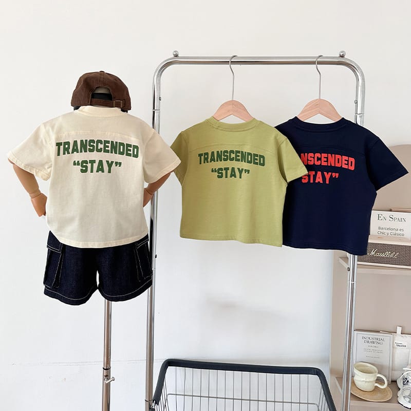 【KID】バック英字レタリングプリント半袖Tシャツ
