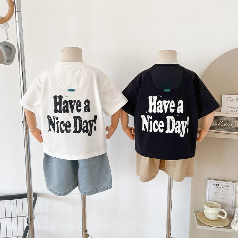 【KID】ナイスデイバックプリント英字半袖Tシャツ