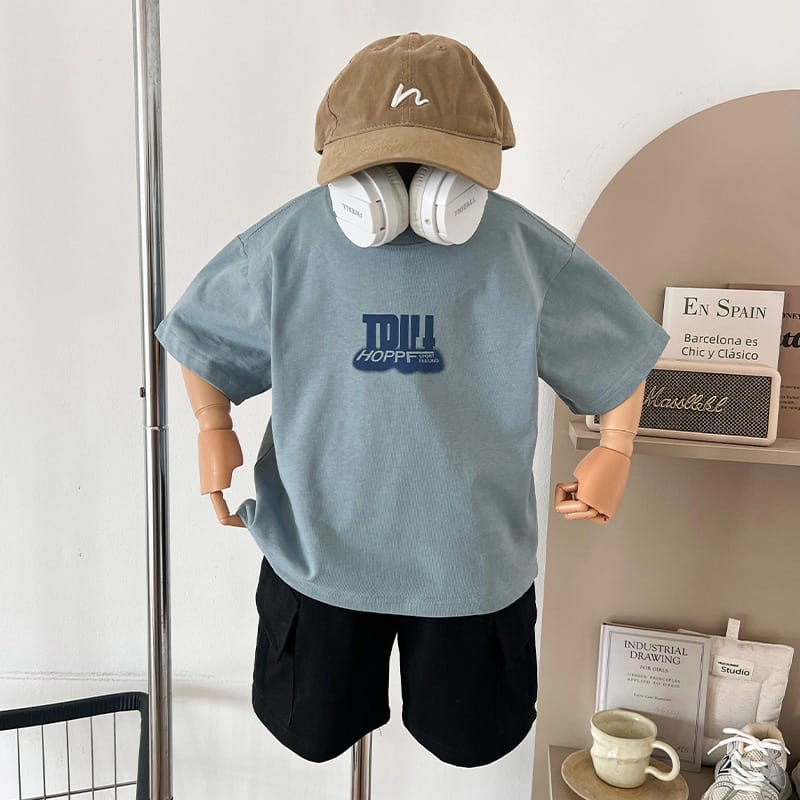 【KID】英字ロゴプリント半袖クルーネックTシャツ