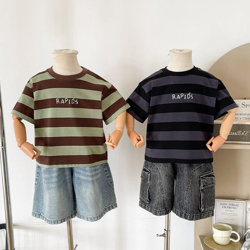 【KID】ラピッドロゴ配色ボーダーストライプ半袖Tシャツ