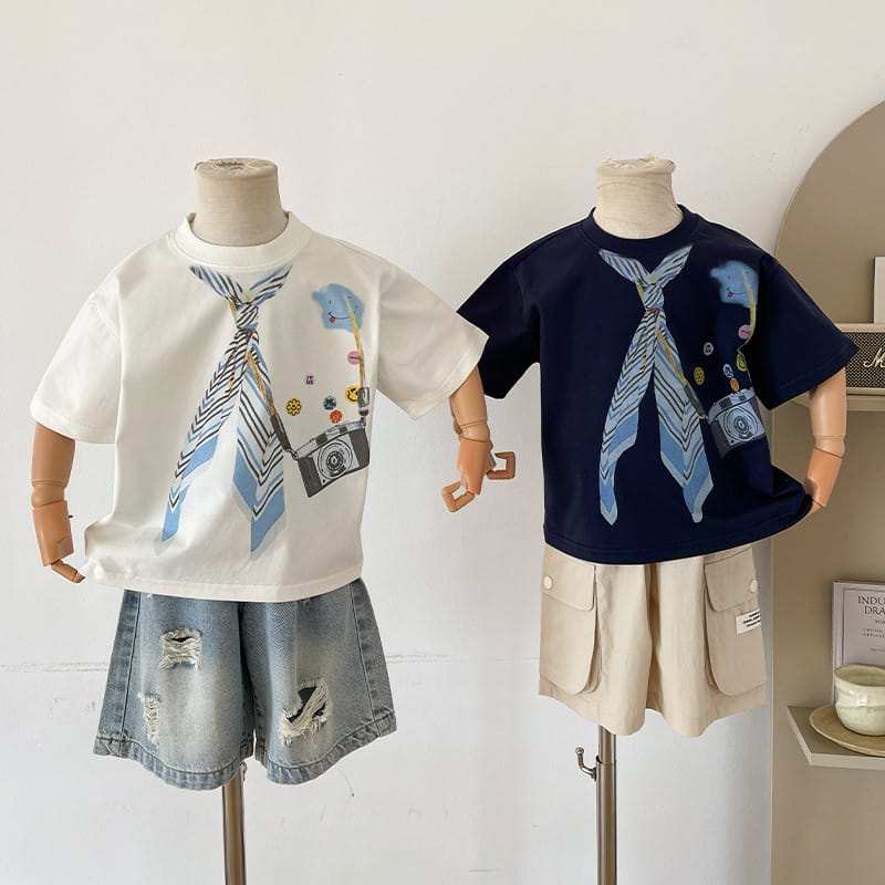 【KID】ネクタイカメライラスト半袖Tシャツ