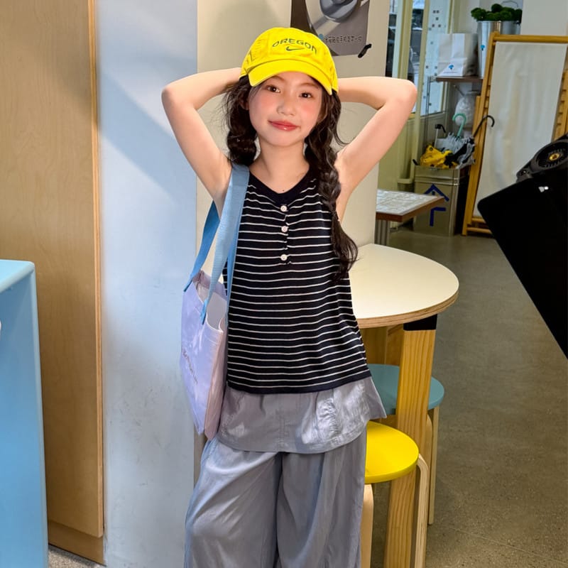 【KID】フロントボタンストライプ無地ニットタンクトップ
