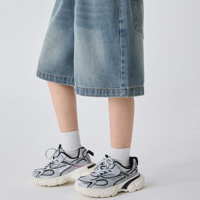 【KID】ウォッシュ加工ゆったりデニムハーフパンツ
