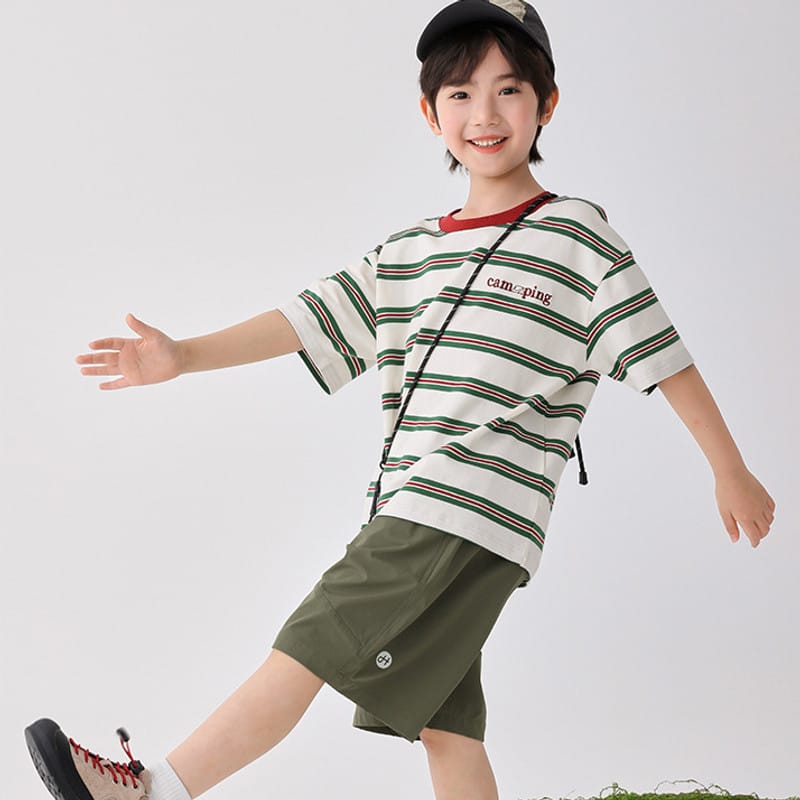 【KID】キャンピングロゴ入りストライプ半袖Tシャツ