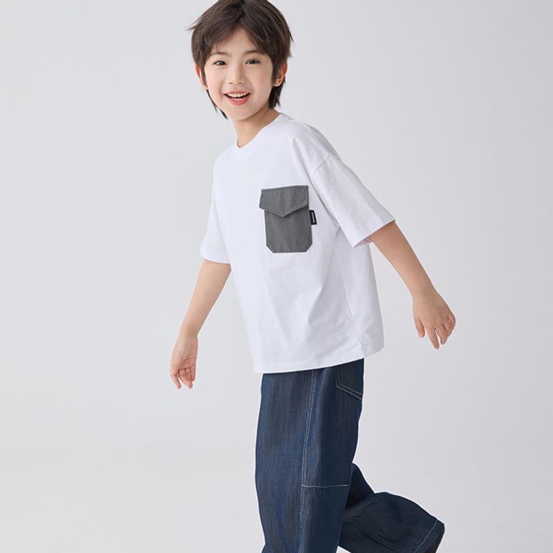 【KID】山系レタリングプリントポケット半袖Tシャツ