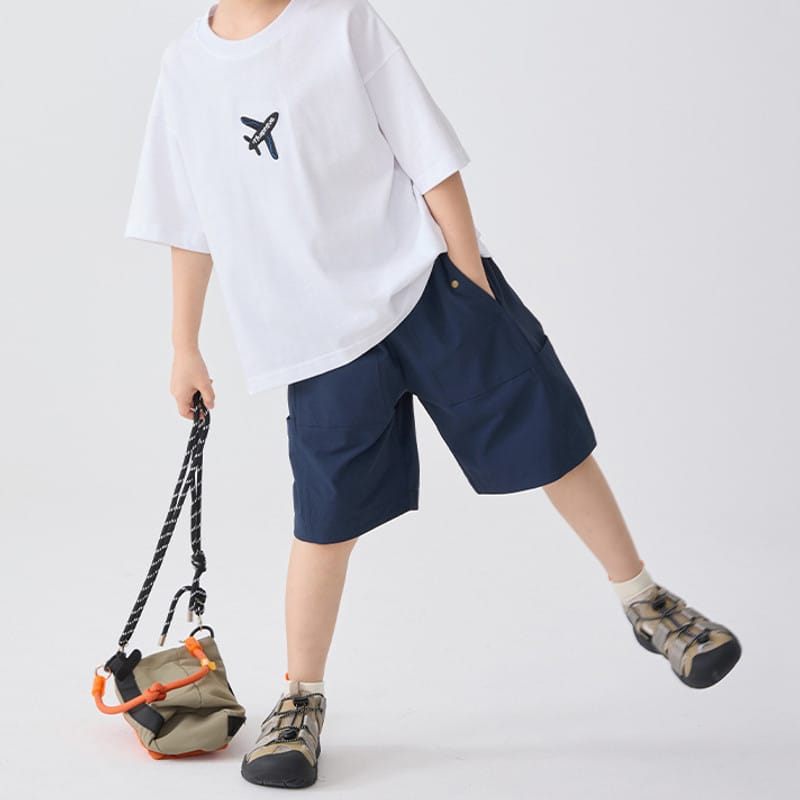 【KID】無地カジュアルワークカーゴハーフパンツ