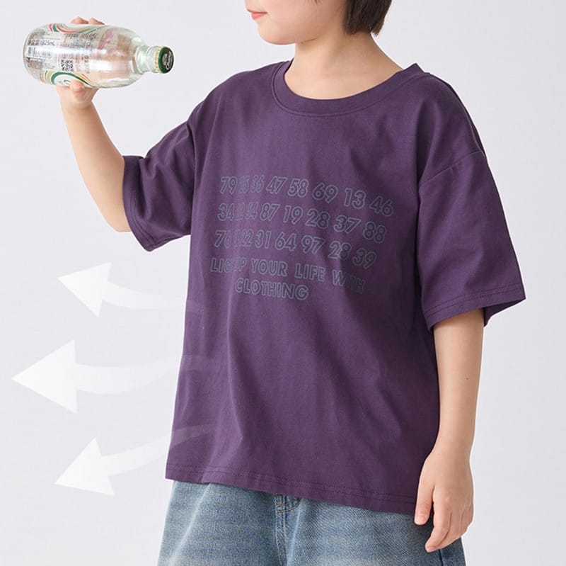 【KID】英字プリントコットンクルーネック半袖Tシャツ
