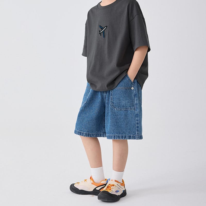 【KID】ルーズワイドシルエットデニムハーフパンツ