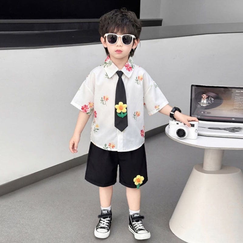 サニーフラワーシャツハーフパンツセットアップ