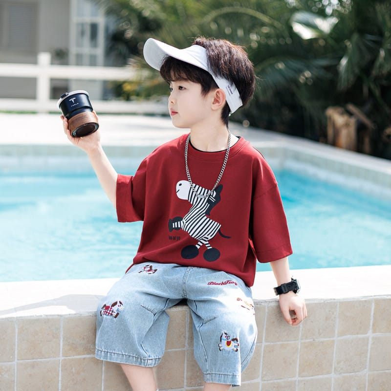 【セット】ツインホース半袖Tシャツデニムパンツセットアップ