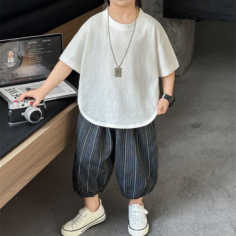 【セット】半袖Tシャツストライプパンツセットアップ