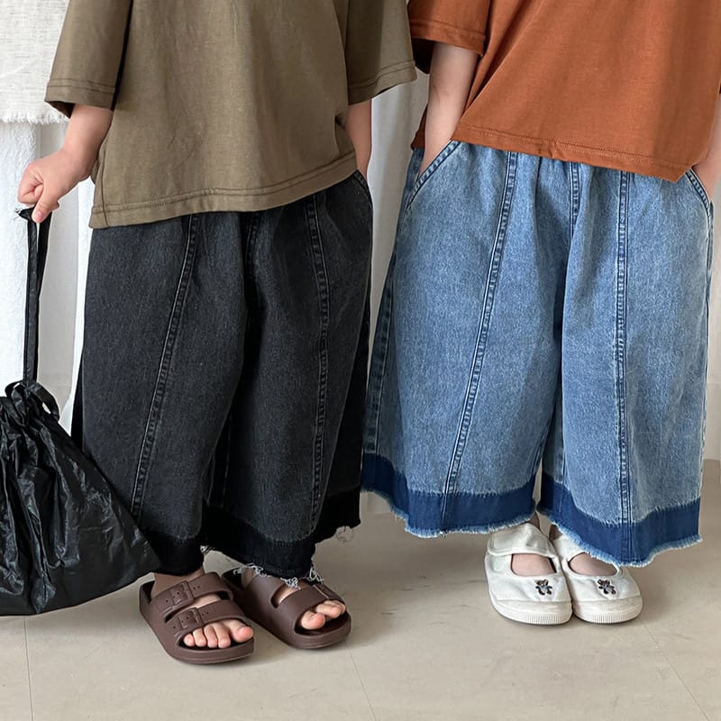 【KID】裾フリンジグラデーションワイドデニムパンツ