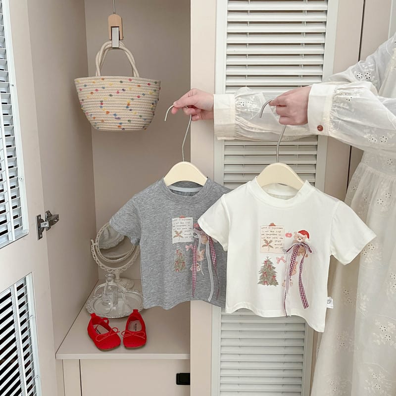 【BABY】くまプリントリボン半袖Tシャツ