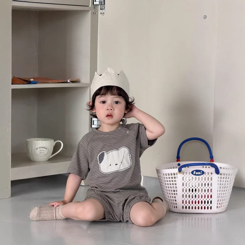 【セット】くまプリントストライプ半袖セットアップ