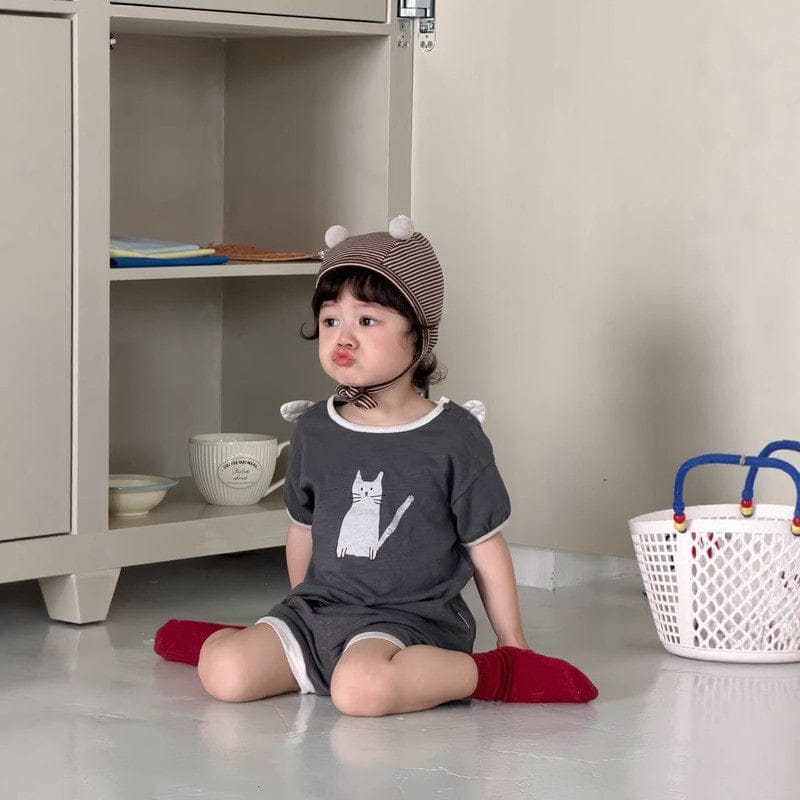 【セット】キャットプリント半袖Tシャツショートパンツセットアップ