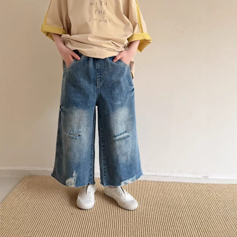 【KID】ダメージカットオフデニム九分丈パンツ