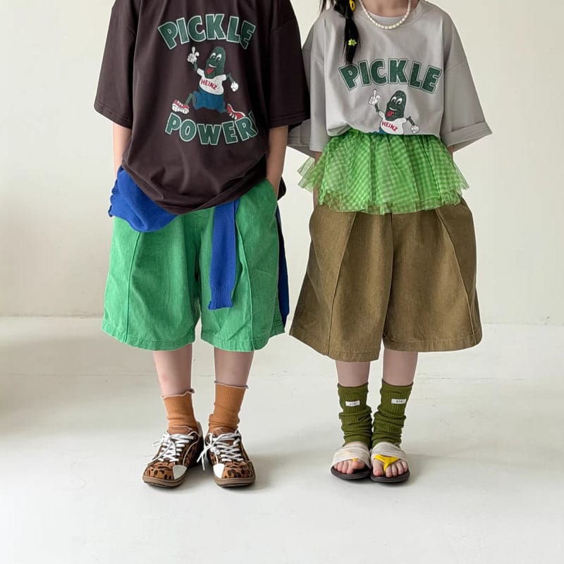 【KID】コットン無地ワイドリラックスハーフパンツ