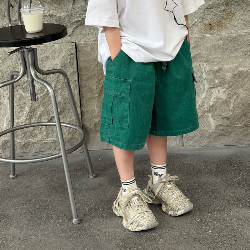 【KID】ウォッシュカラーデニムカーゴハーフパンツ