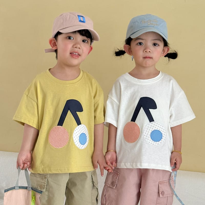 【KID】さくらんぼプリントドロップショルダー半袖Tシャツ