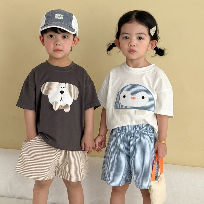 【セット】ストライプアニマル半袖Tシャツハーフパンツセットアップ