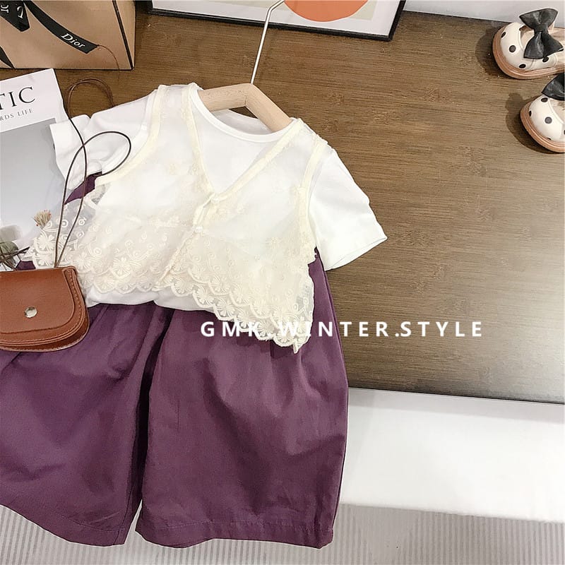 レースベスト半袖Tシャツパンツセットアップ