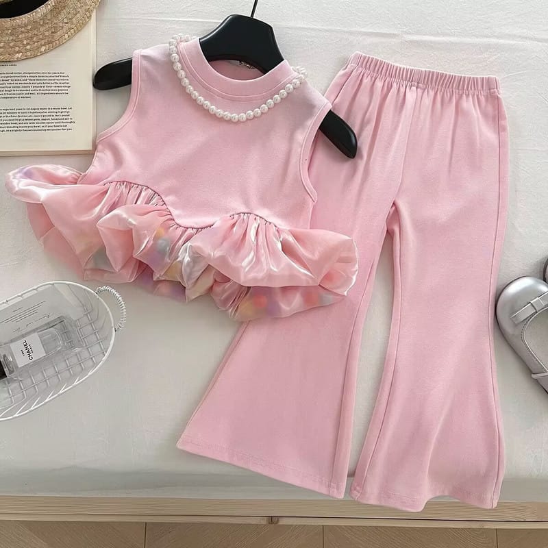 【セット】ティアードフリルノースリーブフレアパンツセットアップ
