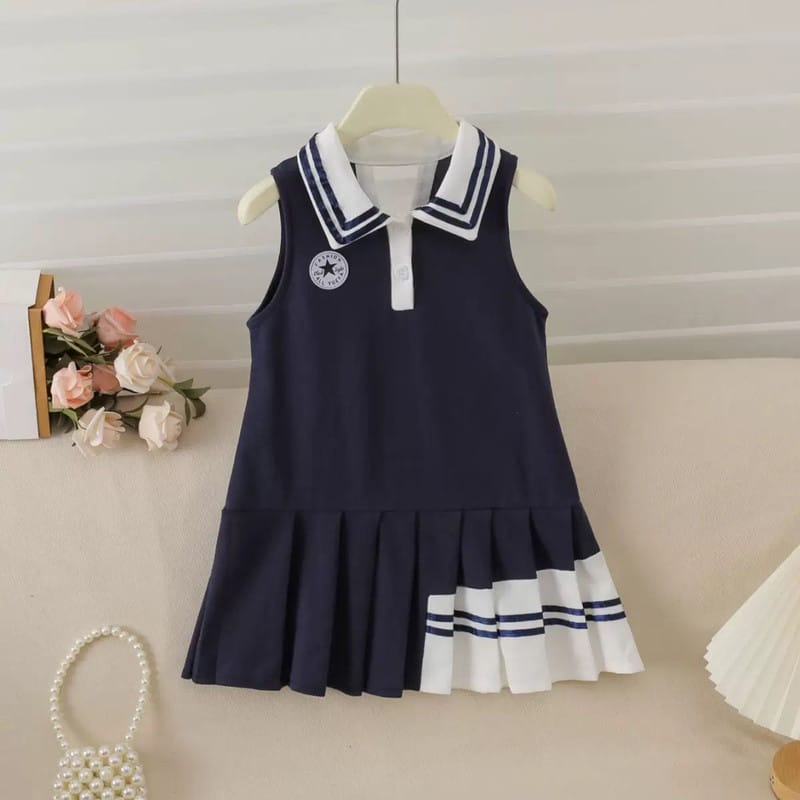【KID】テニススターポロ襟ノースリーブプリーツワンピース
