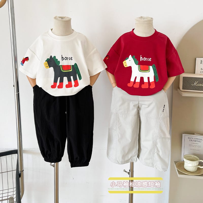 【KID】ポニーイラストプリント英字ロゴ半袖Tシャツ