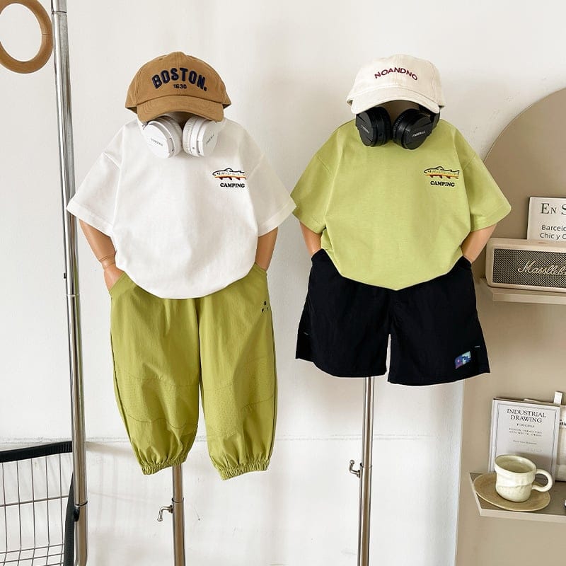 キャンピングフィッシュプリント半袖Tシャツ