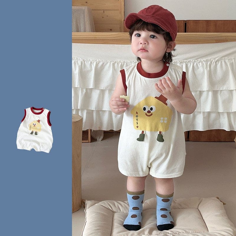 【BABY】アイボリーハウスモチーフノースリーブロンパース