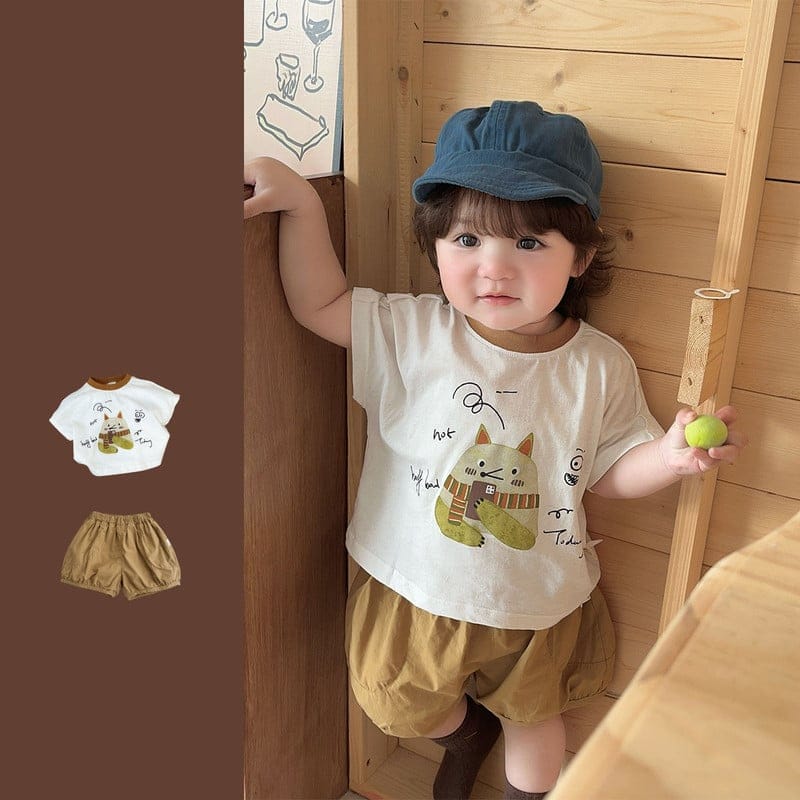 【セット】アニマルプリント半袖Tシャツハーフパンツセットアップ