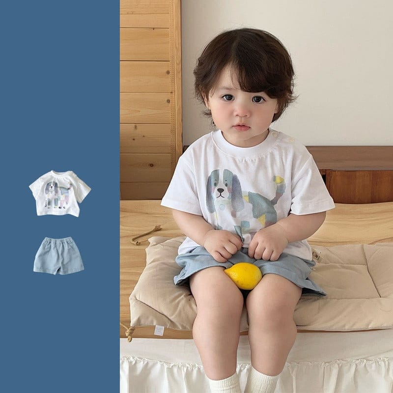 【セット】いぬプリント半袖Tシャツハーフパンツセットアップ