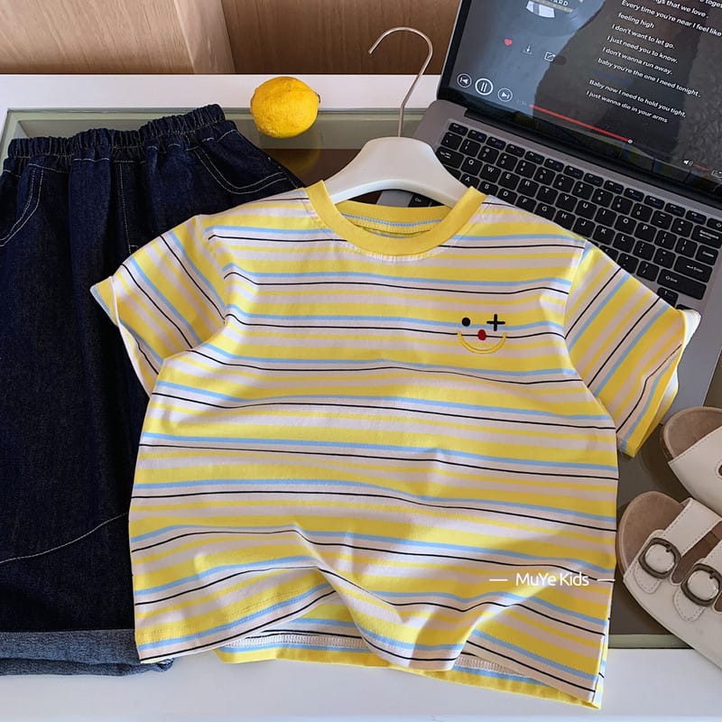 【KID】イエローピエロストライプ半袖Tシャツ
