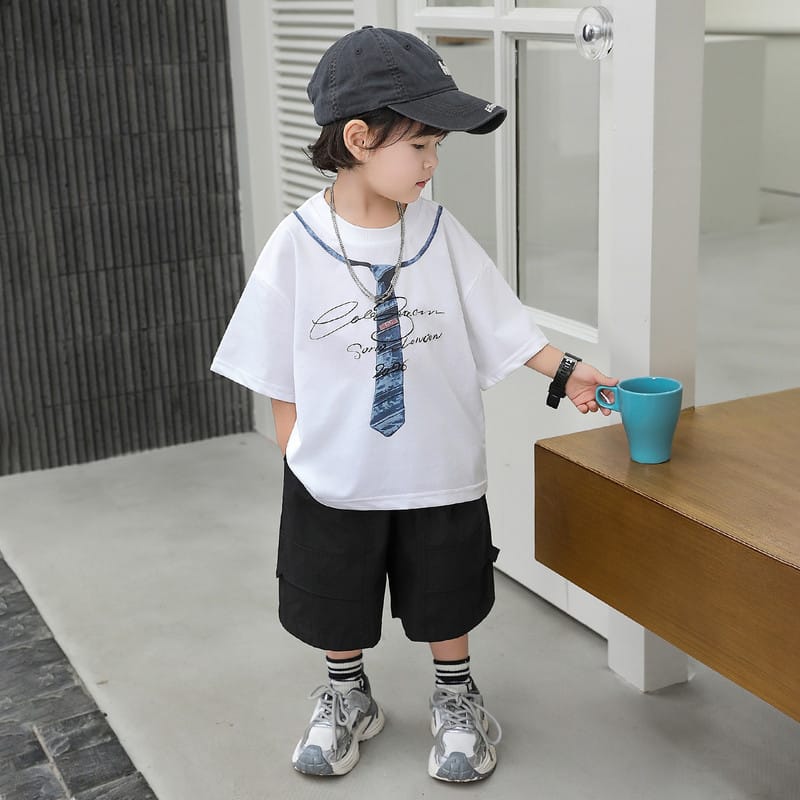 【セット】ネクタイプリント半袖Tシャツハーフパンツセットアップ