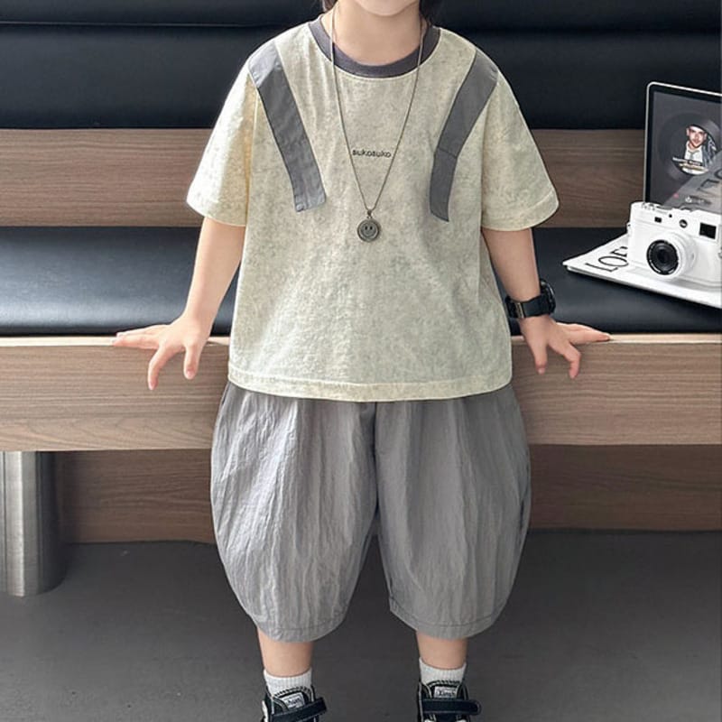 【セット】英字プリント半袖Tシャツパンツセットアップ
