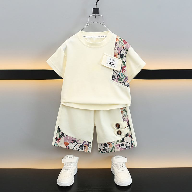 【セット】パンダ柄半袖Tシャツハーフパンツセットアップ